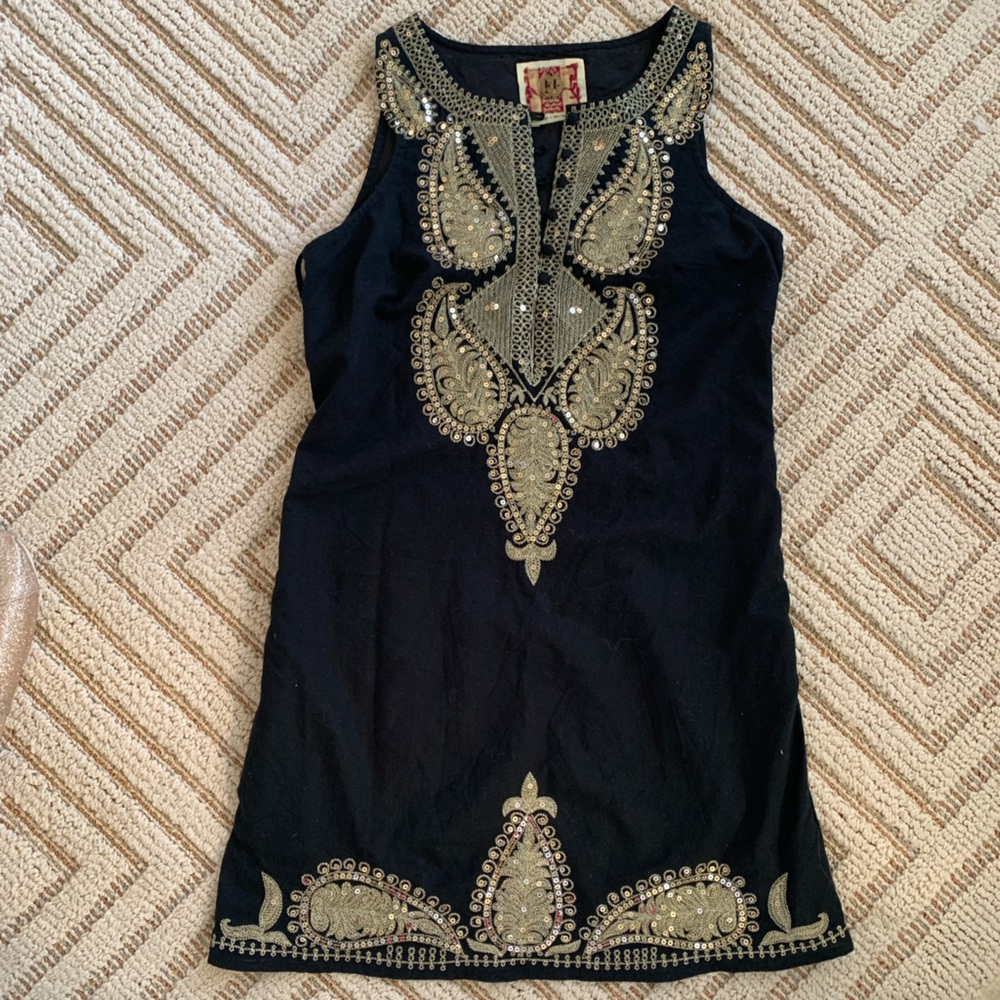 Free People Black and Gold Embellished Top Tunic/Dress